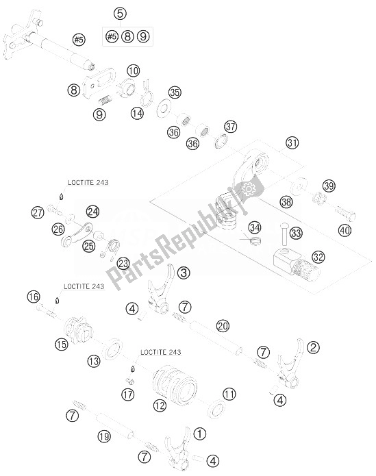 All parts for the Shifting Mechanism of the KTM 250 SX F Europe 2010