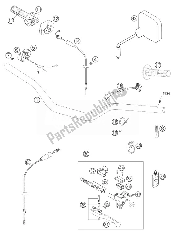 Tutte le parti per il Manubrio, Comandi 250/300 del KTM 250 EXC Australia 2004