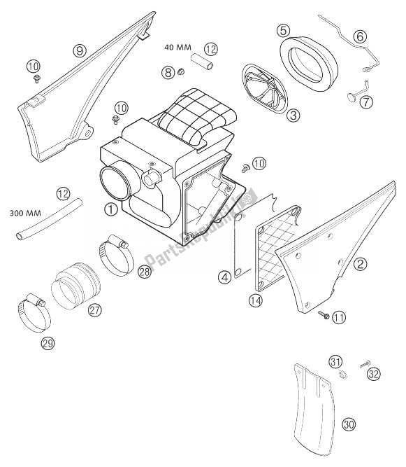 All parts for the Air Filter Box 400 Mil. Of the KTM 400 LS E MIL Europe 9390D4 2004