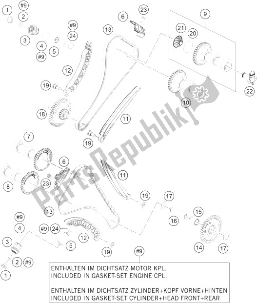 All parts for the Timing Drive of the KTM 1190 Adventure ABS Orange USA 2013