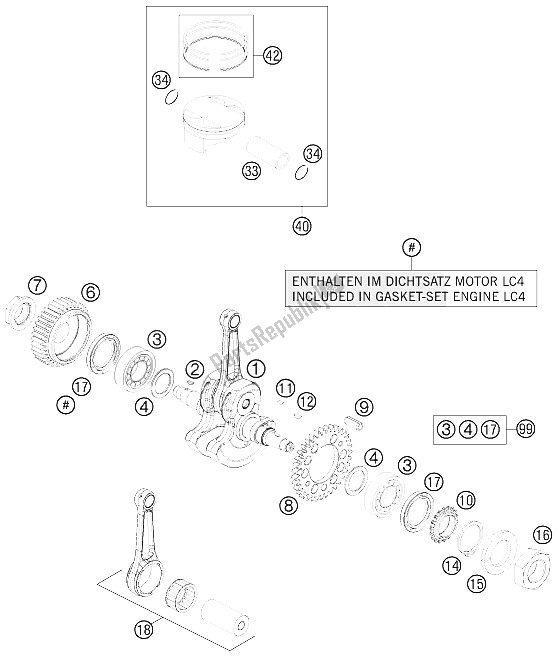 Todas las partes para Cigüeñal, Pistón de KTM 690 Duke Black Europe 2011