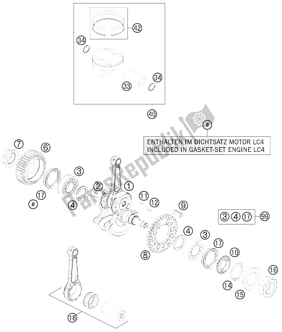 All parts for the Crankshaft, Piston of the KTM 690 Duke R Australia United Kingdom 2011