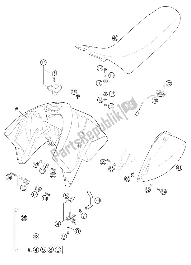 All parts for the Tank, Seat, Cover of the KTM 400 LS E MIL Europe 2005