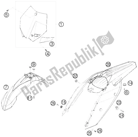 All parts for the Mask, Fenders of the KTM 250 SX Europe 2008