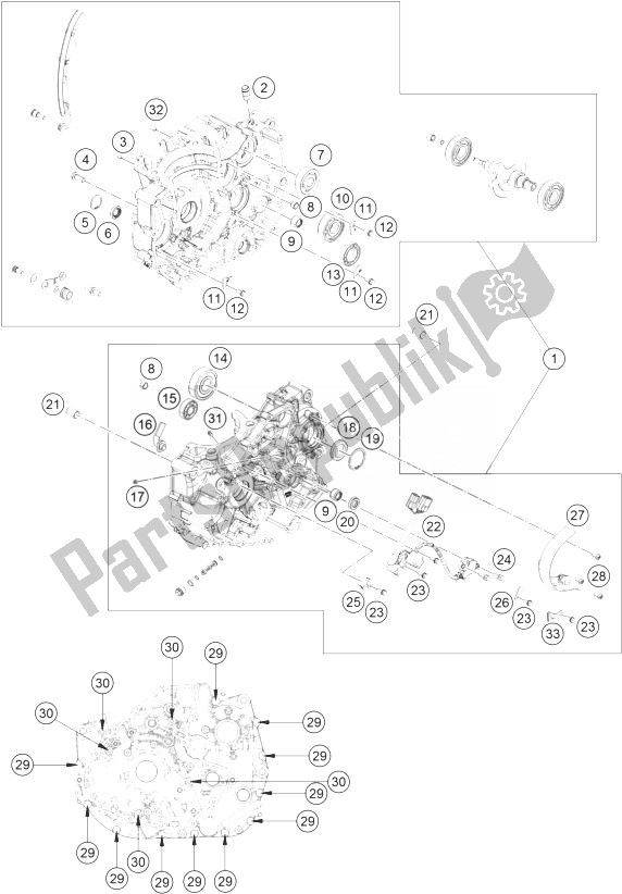 All parts for the Engine Case of the KTM 390 Duke White ABS BAJ DIR 13 Australia 2013