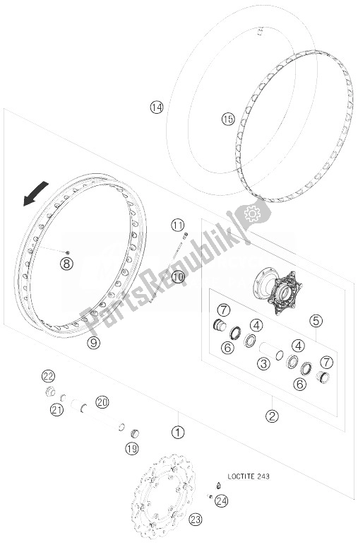 All parts for the Front Wheel of the KTM 690 Enduro R USA 2010