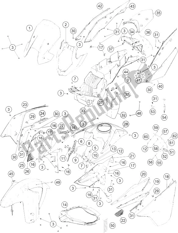 Toutes les pièces pour le Masque, Garde-boue du KTM 1190 Adventure ABS Grey Europe 2016