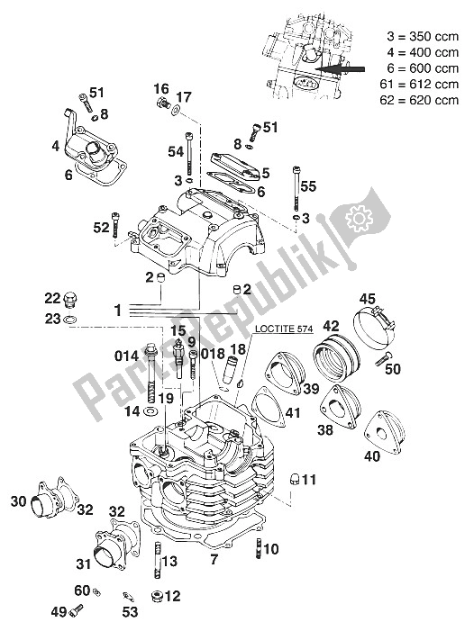 Todas as partes de Cabeça Do Cilindro 350-620 Lc4'94 do KTM 400 EXC WP Europe 1994