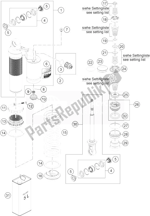 Tutte le parti per il Smontaggio Dell'ammortizzatore del KTM 85 SX 17 14 Europe 2014