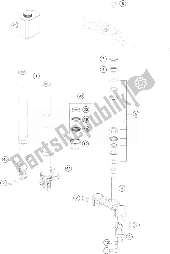 Todas as partes de Garfo Dianteiro, Braçadeira Tripla do KTM RC 200 Black ABS B D 14 Europe 2014