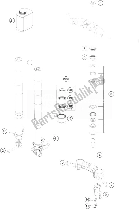 Wszystkie części do Przedni Widelec, Potrójny Zacisk KTM RC 390 White ABS B D 14 Europe 2014