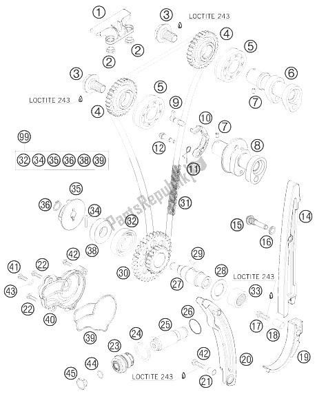 All parts for the Timing Drive of the KTM 250 SX F Fact Repl Musq ED 10 Europe 2010