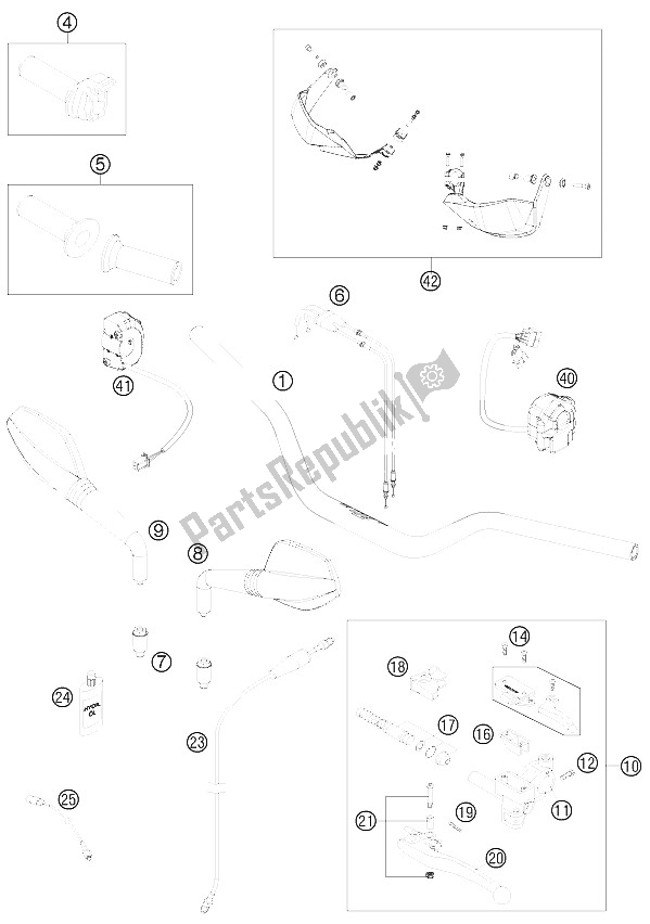 All parts for the Handlebar, Controls of the KTM 690 SMC R Australia United Kingdom 2012