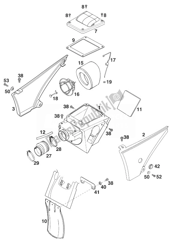 Tutte le parti per il Scatola Filtro Aria Duke Ii '99 del KTM 640 Duke II Titan Europe 1999