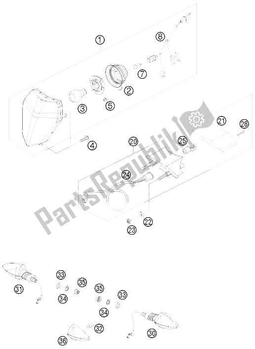 All parts for the Lighting System of the KTM 450 EXC USA 2009