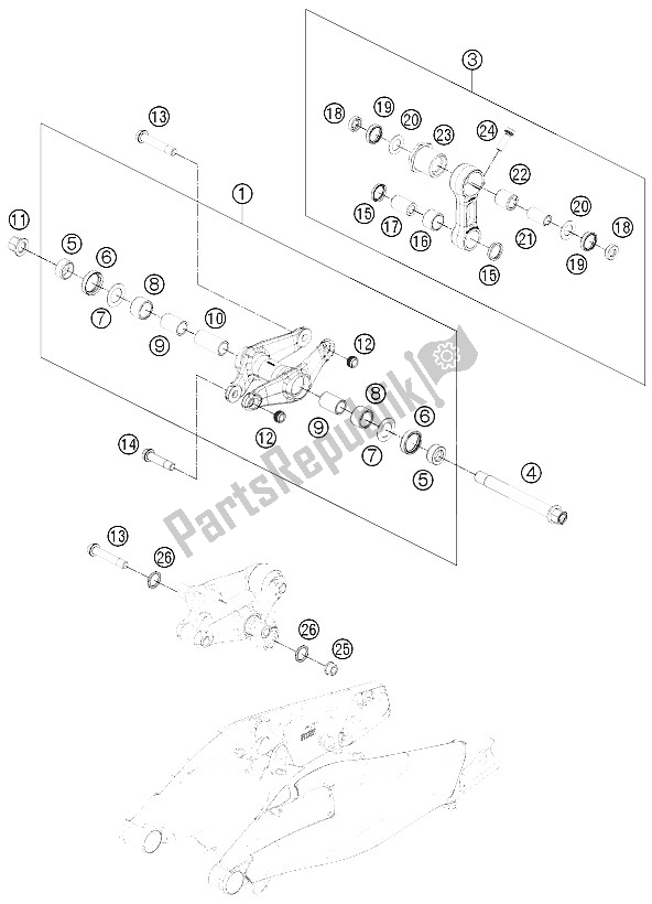 All parts for the Pro Lever Linking of the KTM 1190 RC8 R Black Europe 2011