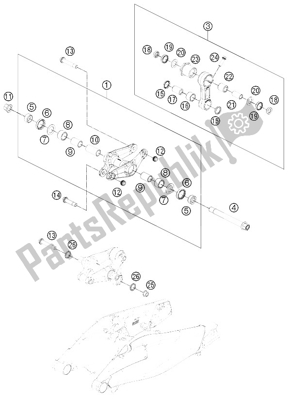 All parts for the Pro Lever Linking of the KTM 1190 RC8 R Black Europe 2012