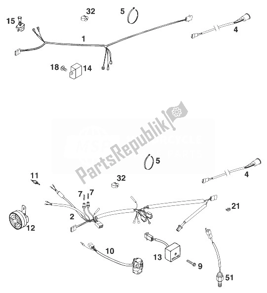 Tutte le parti per il Cablaggio Ecc. 250-380 '99 del KTM 300 EXC 12 LT 99 USA 1999