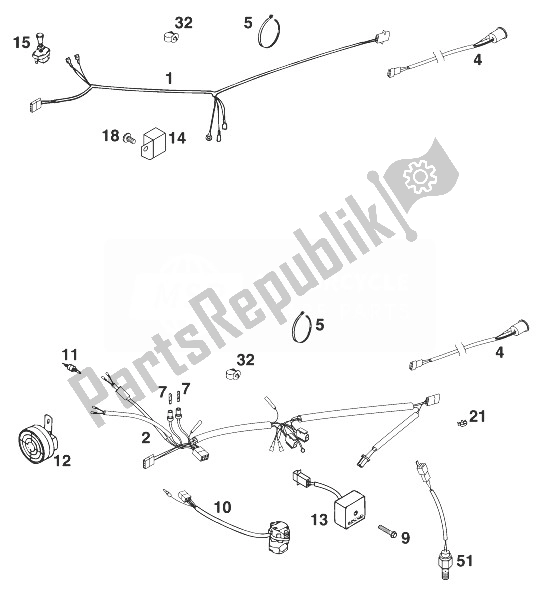 Toutes les pièces pour le Faisceau De Câbles Exc 250-380 '99 du KTM 380 EXC 12 LT USA 1999