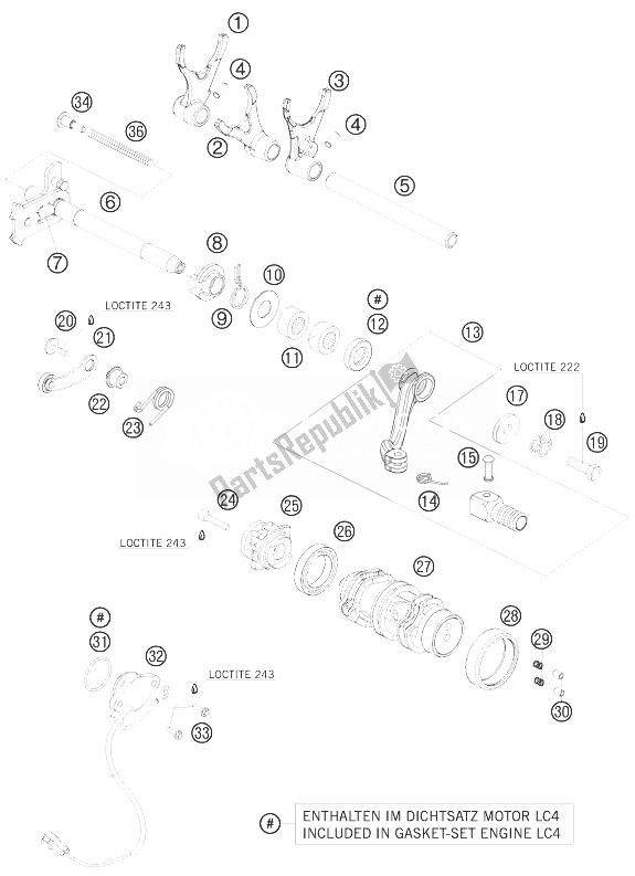 Alle onderdelen voor de Schakelmechanisme van de KTM 690 Duke Black Europe 2010