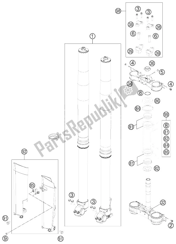 All parts for the Front Fork, Triple Clamp of the KTM 250 XC F USA 2015