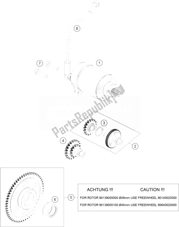 All parts for the Electric Starter of the KTM 200 Duke Orange ABS Europe 2014