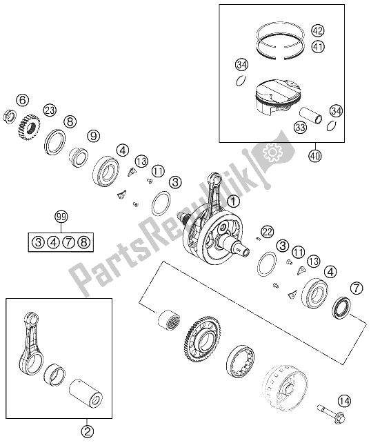 Toutes les pièces pour le Vilebrequin, Piston du KTM 350 SX F Cairoli Replica 11 Europe 2011