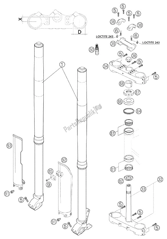 Tutte le parti per il Forcella Telescopica Usd48 Wp 660 del KTM 660 SM Factory Replica Europe 2002