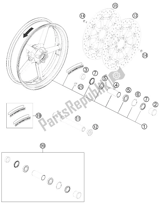 All parts for the Front Wheel of the KTM 990 Supermoto R France 2012