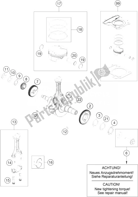 Todas as partes de Virabrequim, Pistão do KTM 390 Duke Black ABS BAJ DIR 14 USA 2014