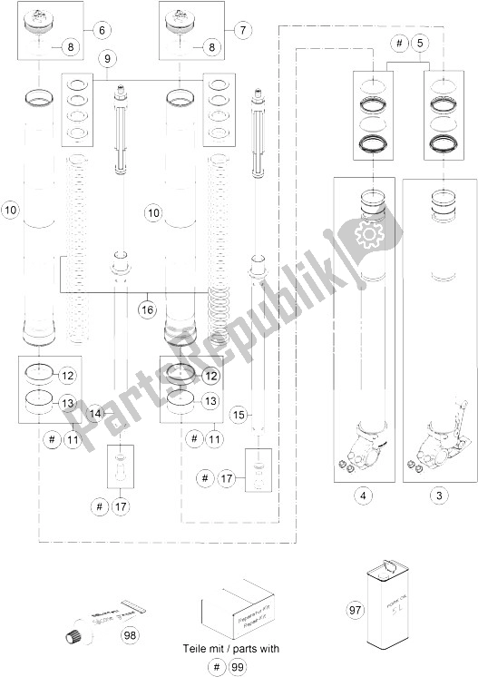 All parts for the Front Fork Disassembled of the KTM 690 Enduro R ABS Europe 2016