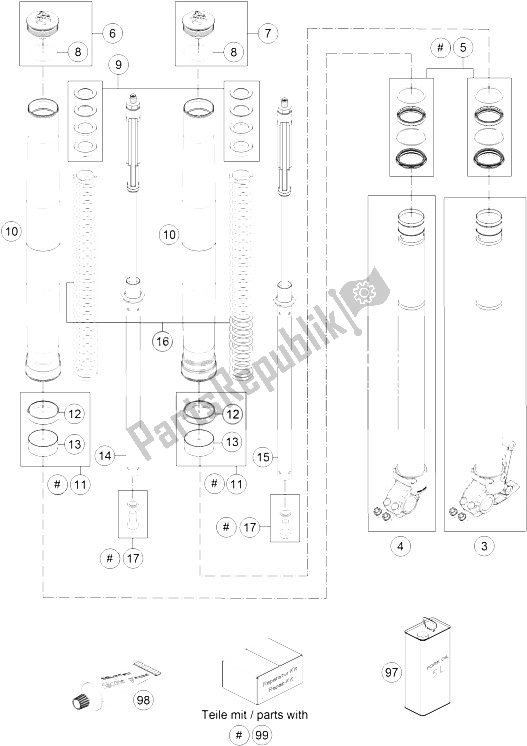 Tutte le parti per il Forcella Anteriore Smontata del KTM 690 Enduro R ABS USA 2015