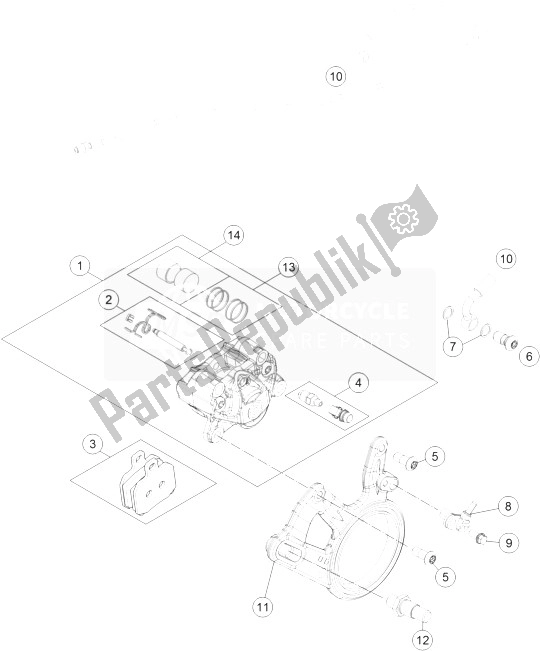 All parts for the Brake Caliper Rear of the KTM 1290 Superduke R Orange ABS 14 Europe 2014