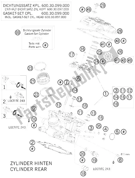 All parts for the Cylinder Head Rear of the KTM 990 Adventure S Australia United Kingdom 2008