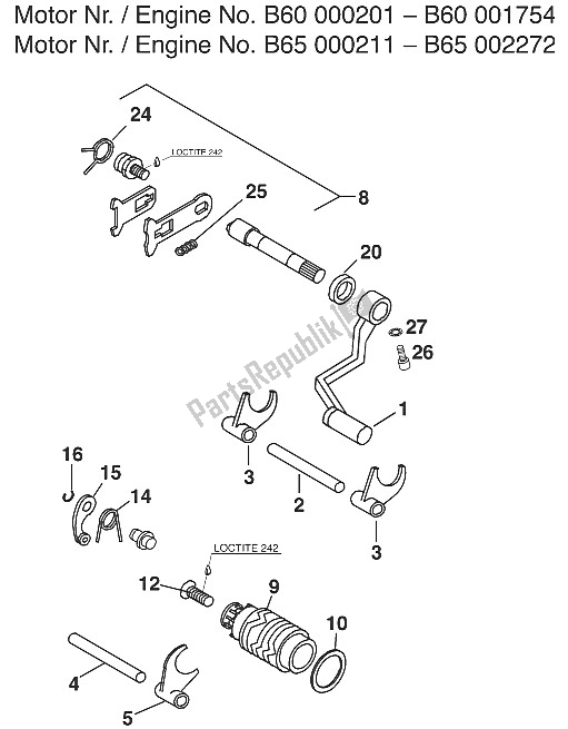 All parts for the Gear Change Mechanism 60/65 Ccm I 2000 of the KTM 65 SX Europe 600115 2001