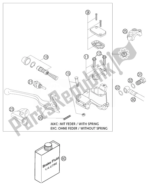 All parts for the Handbrake Cyl. Brembo 250/300 of the KTM 250 EXC United Kingdom 2003