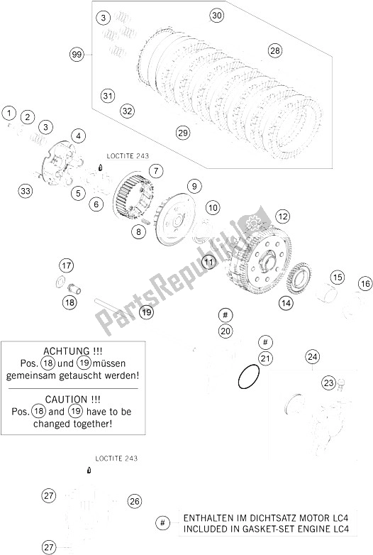 All parts for the Clutch of the KTM 690 Duke R ABS Australia 2015
