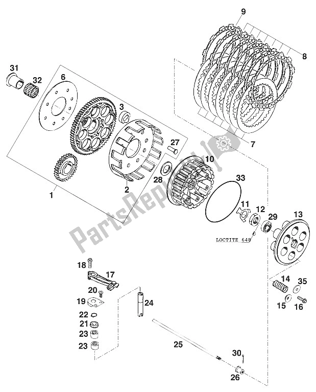 All parts for the Clutch Agw 2000 of the KTM 620 SC Europe 2001