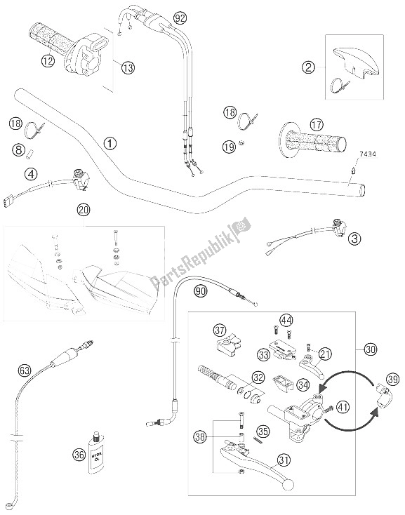 All parts for the Handlebar, Controls of the KTM 450 SX F Europe 2008