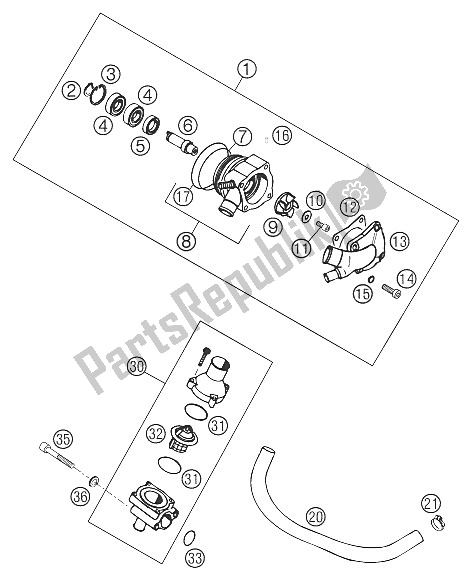 Toutes les pièces pour le Pompe à Eau du KTM 640 Duke II Limited ED United Kingdom 2006