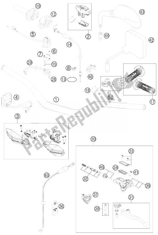 Toutes les pièces pour le Guidon, Commandes du KTM 200 EXC Australia 2013