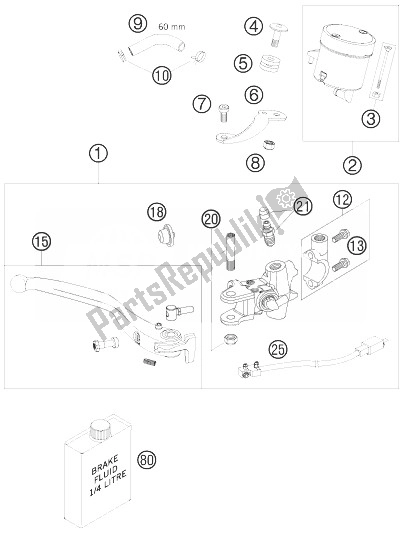 All parts for the Hand Brake Cylinder of the KTM 990 Super Duke Orange Europe 2010