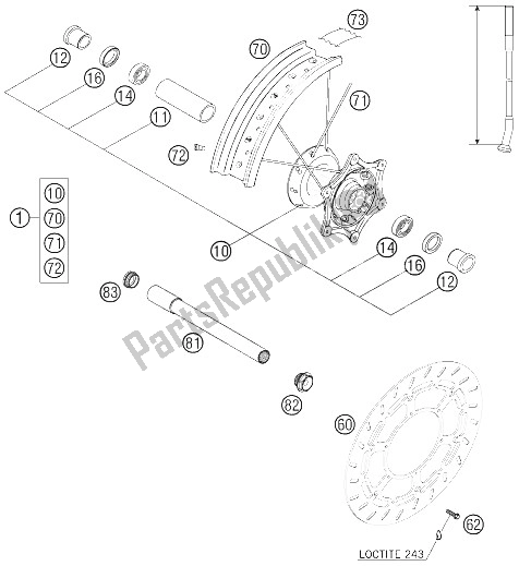 All parts for the Front Wheel of the KTM 690 Supermoto Orange Europe 2009