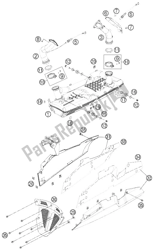 Todas las partes para Sistema De Escape de KTM 1190 RC8 R White Europe 2011