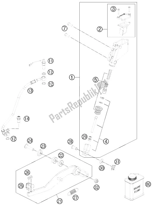 All parts for the Rear Brake Control of the KTM 990 Supermoto R Australia United Kingdom 2012