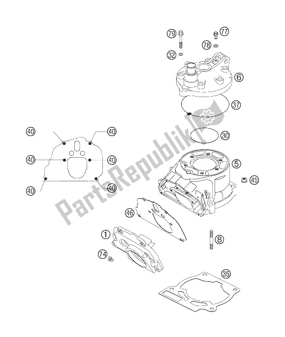 All parts for the Cylinder, Cylinderhead of the KTM 125 EXC SIX Days Europe 2006