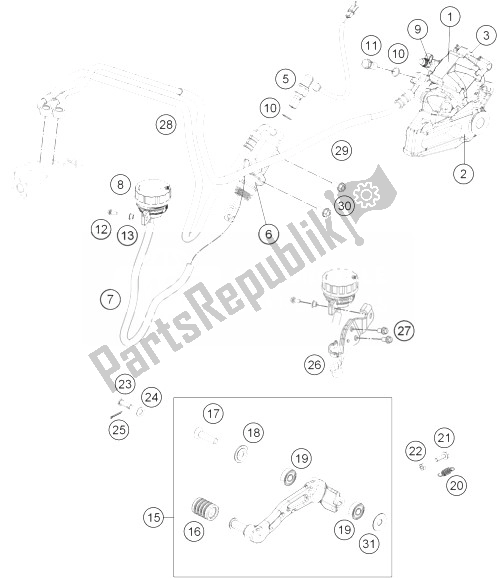 All parts for the Brake System Rear of the KTM 200 Duke White ABS BAJ DIR 13 Europe 2013