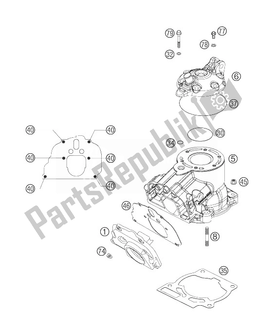 Todas las partes para Cilindro, Culata de KTM 125 SX Europe 2007