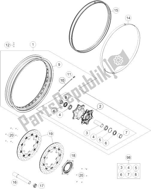 All parts for the Front Wheel of the KTM 1190 Adventure ABS Grey Japan 2014