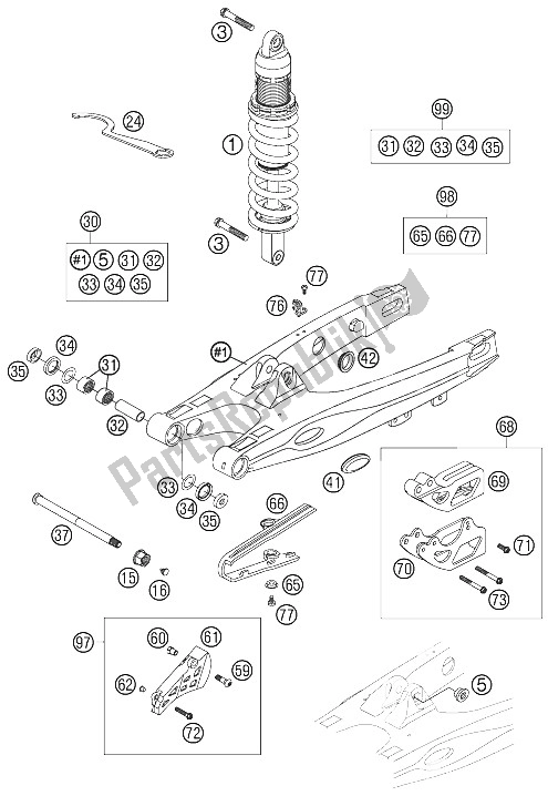 All parts for the Swing Arm of the KTM 105 SX USA 2009